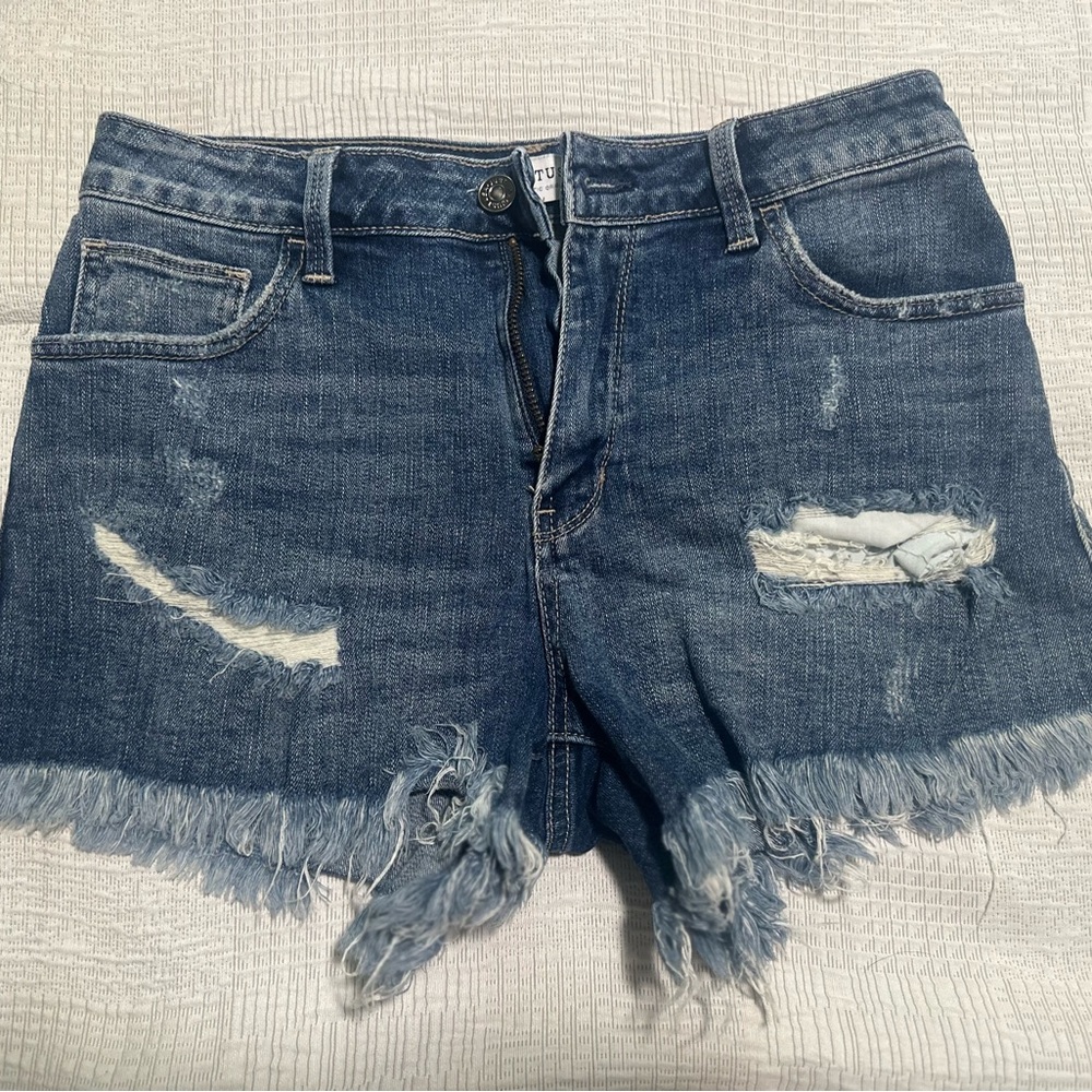 Zara Blue Distressed Jean Shorts Raw Hem
